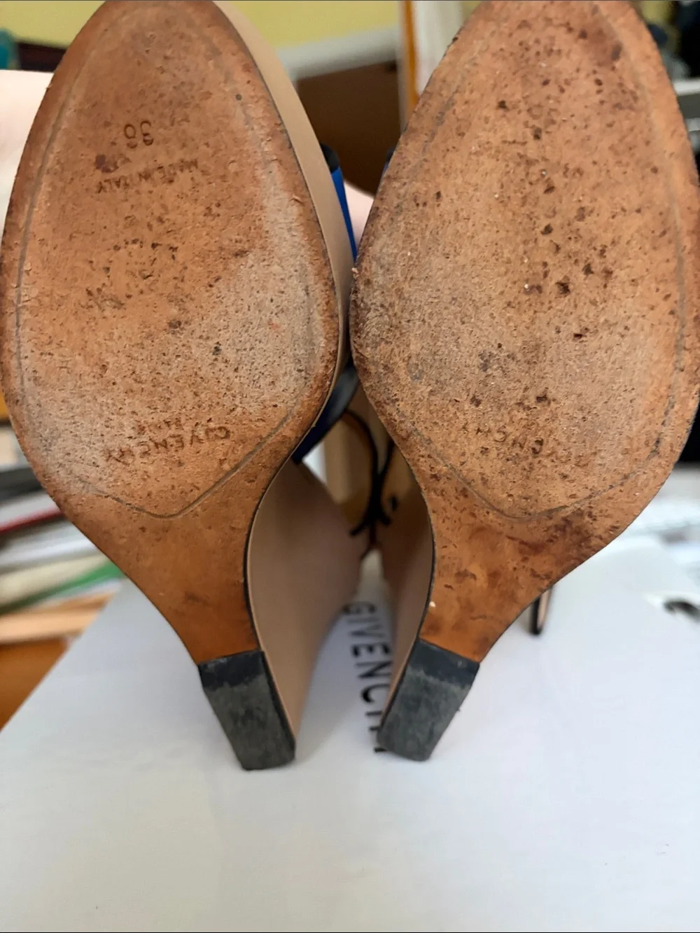 Givenchy Blue and Beige Leather Platform Sandals SIZE 36 MADE IN ITALY